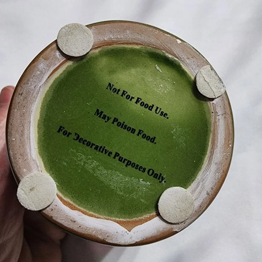 Green Glazed Ceramic Decorative Mini Bucket Metal Handle Crackle Finish 4.5 inch